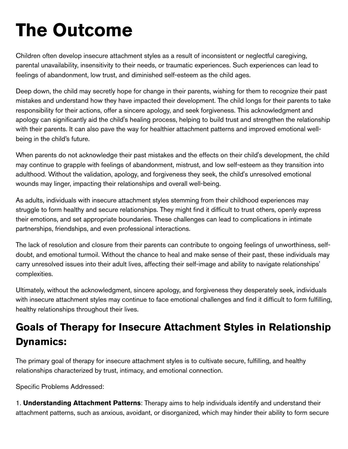 Insecure Attachment Style: Therapeutic Approaches to Addressing Parental Wounding Behaviors